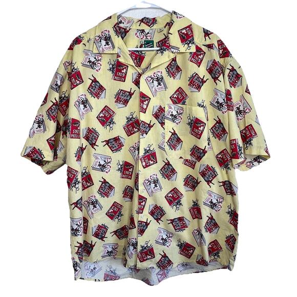 Vintage Johnny Cotton Shirt Large Yellow Button Up Western Guns Cowboy USA Q16 - Picture 1 of 4